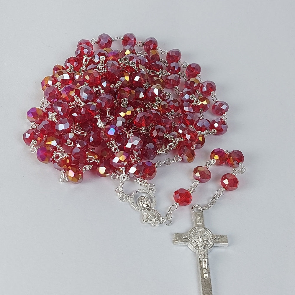 8mm Tyre Crystal Wire Rosary Red-R156