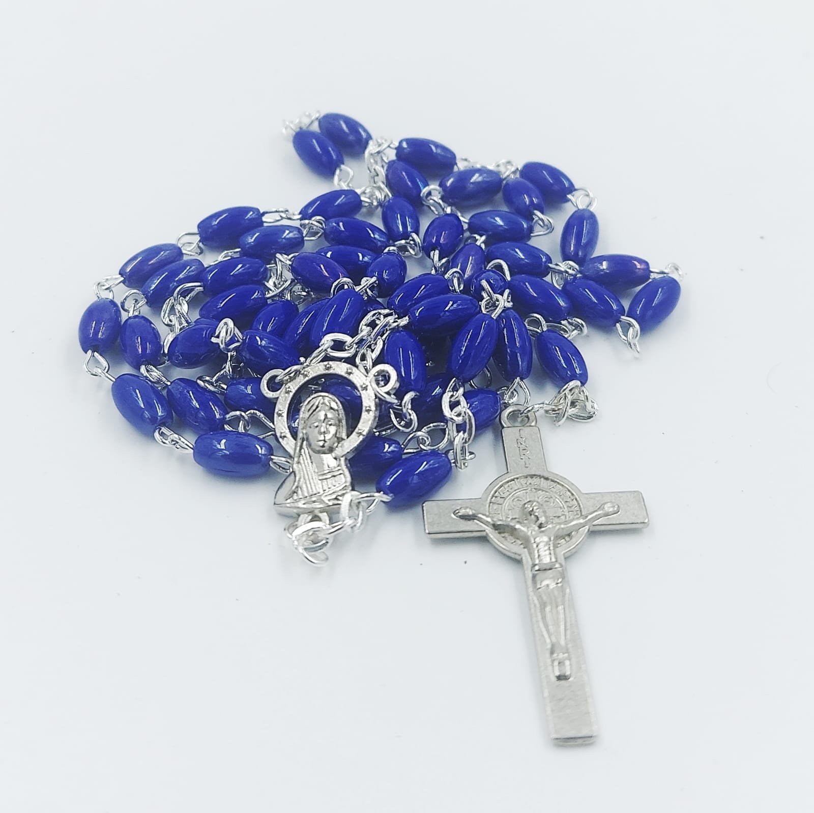 Glass Beads Wire Rosary Blue-R155