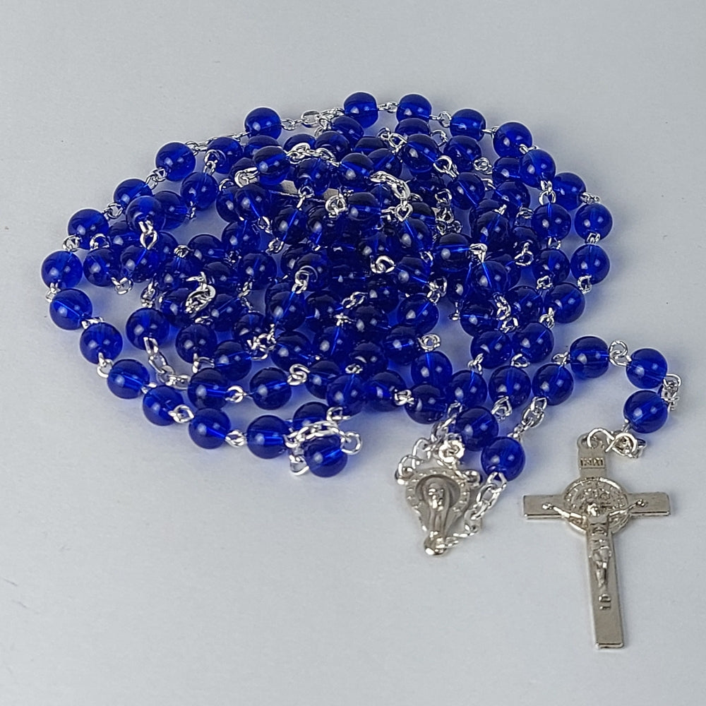 Glass Beads Wire Rosary Blue-R121