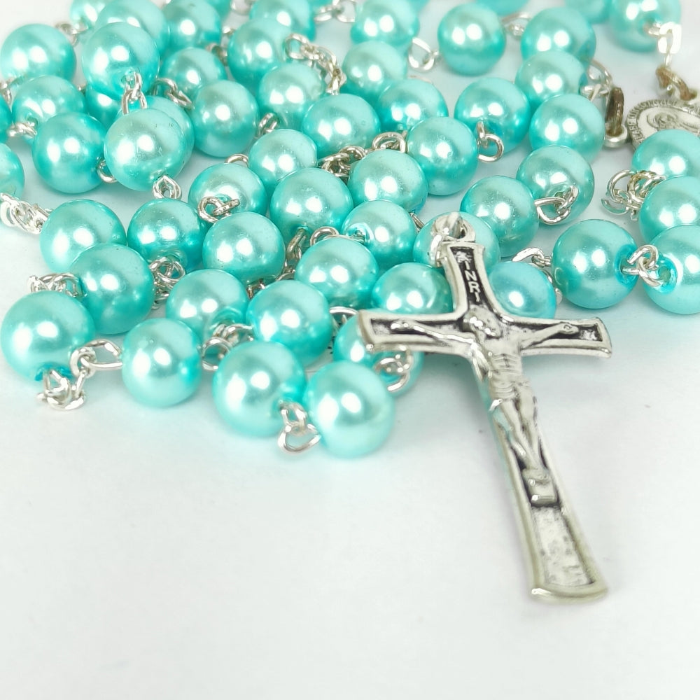 Pearl Beads Wire Rosary-Blue-R142