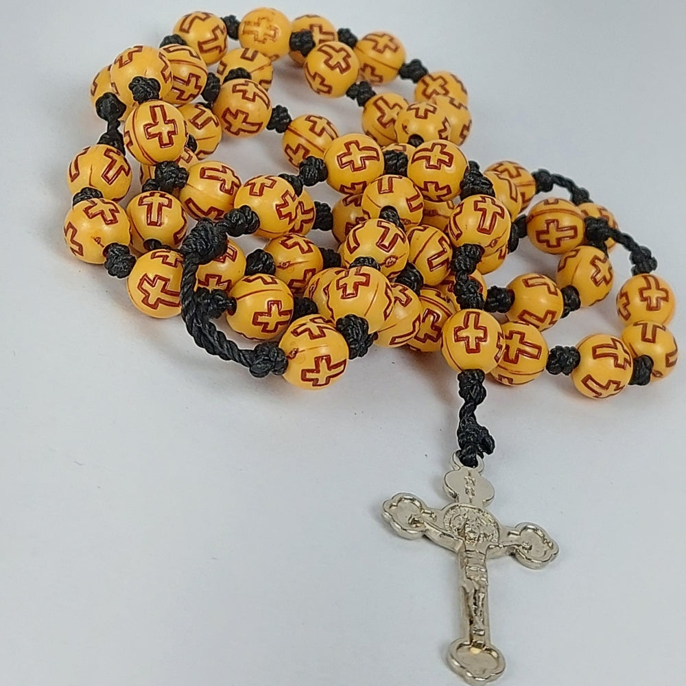 6mm Cross BeadsThread Rosary with Metal Crucifix-Wood-R103
