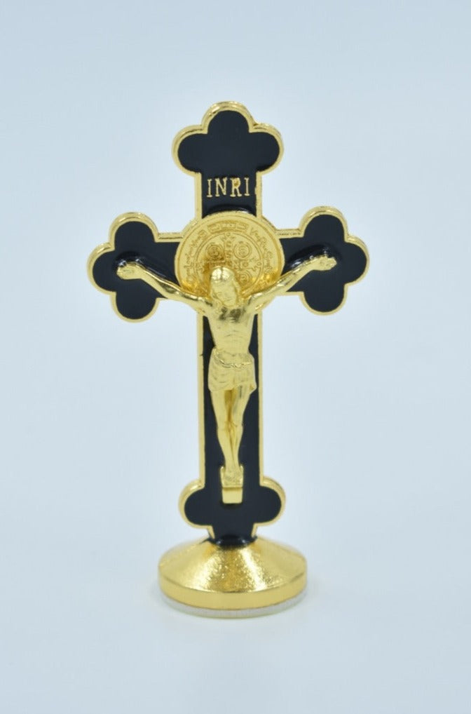 Gold and Black Car Crucifix - A Symbol of Divine Protection on the Road