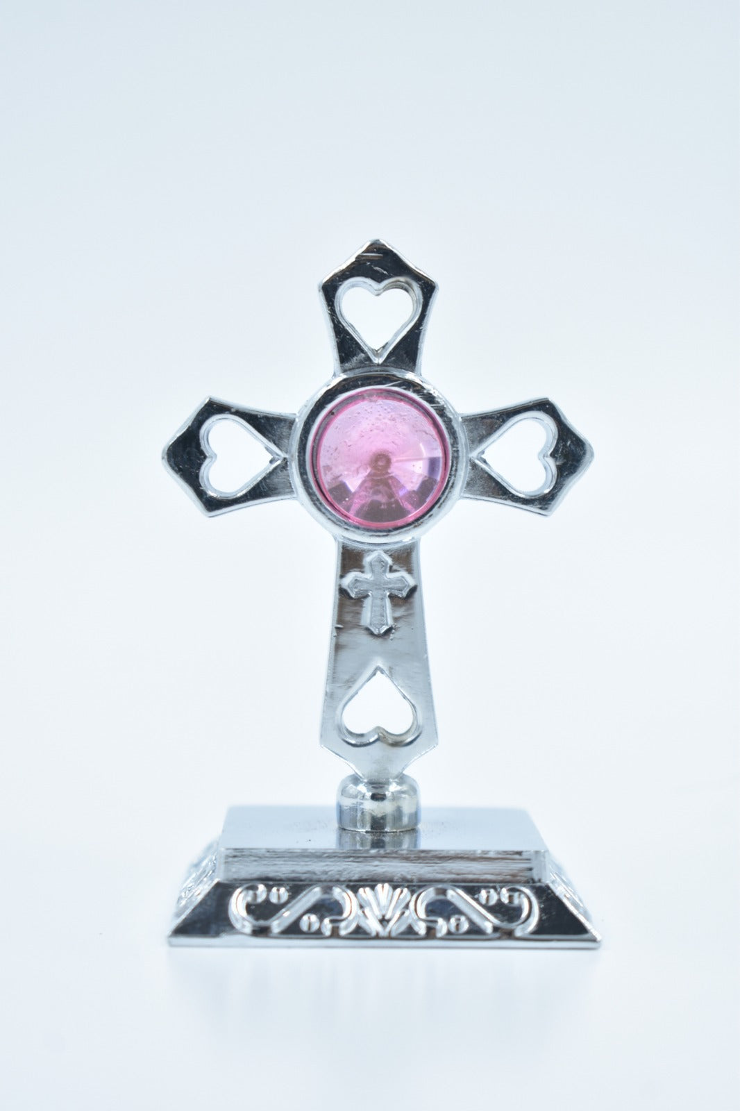 Car Cross Centre Stone-Silver&Pink