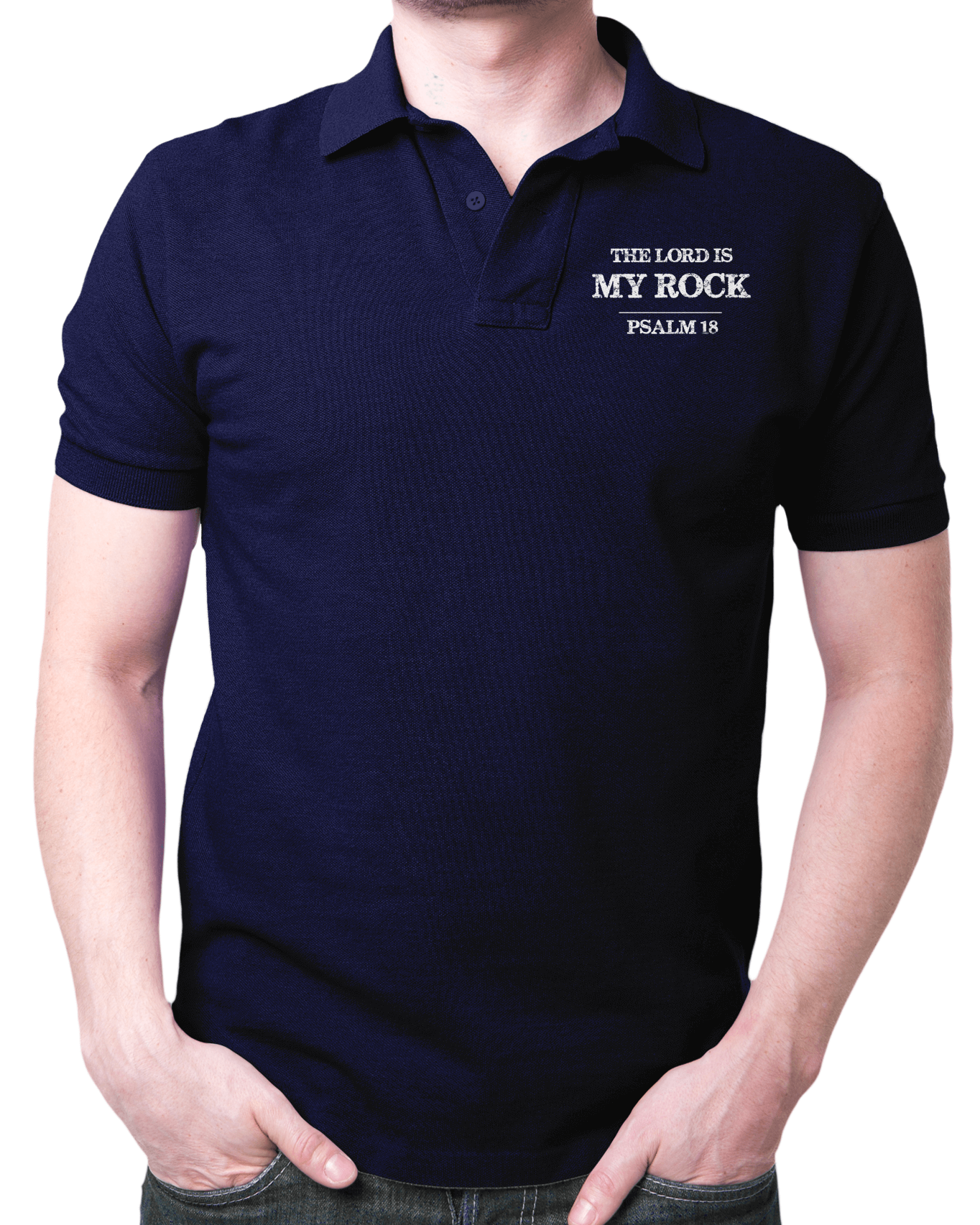 Living Words Men Polo T Shirt S / Navy Blue The Lord is my Rock- Polo T Shirt