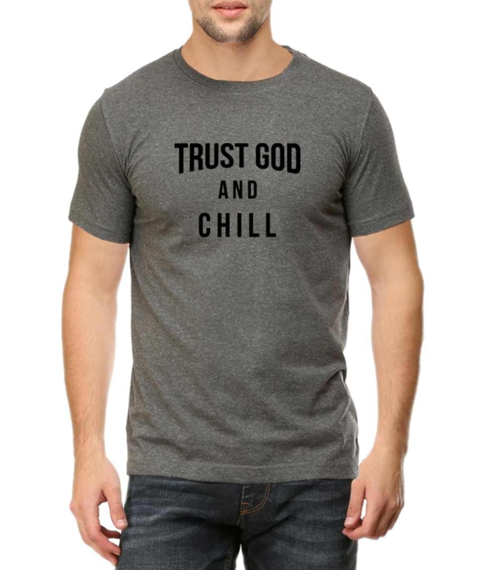 Living Words Men Round Neck T Shirt S / Charcoal Melange TRUST GOD AND CHILL - CHRISTIAN T-SHIRT