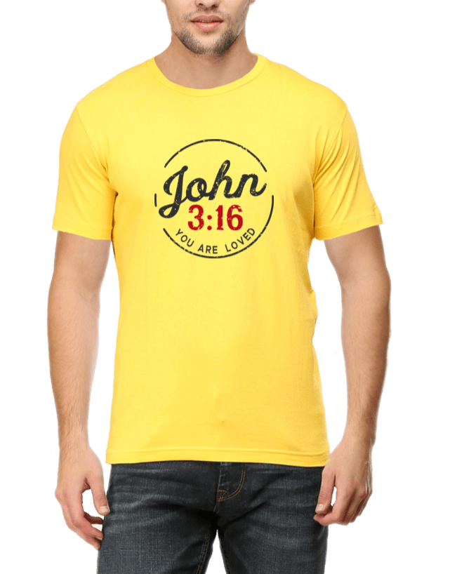 Living Words Men Round Neck T Shirt S / Golden Yellow JOHN 3:16 - CHRISTIAN T-SHIRT