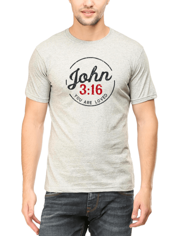 Living Words Men Round Neck T Shirt S / Grey Melange JOHN 3:16 - CHRISTIAN T-SHIRT