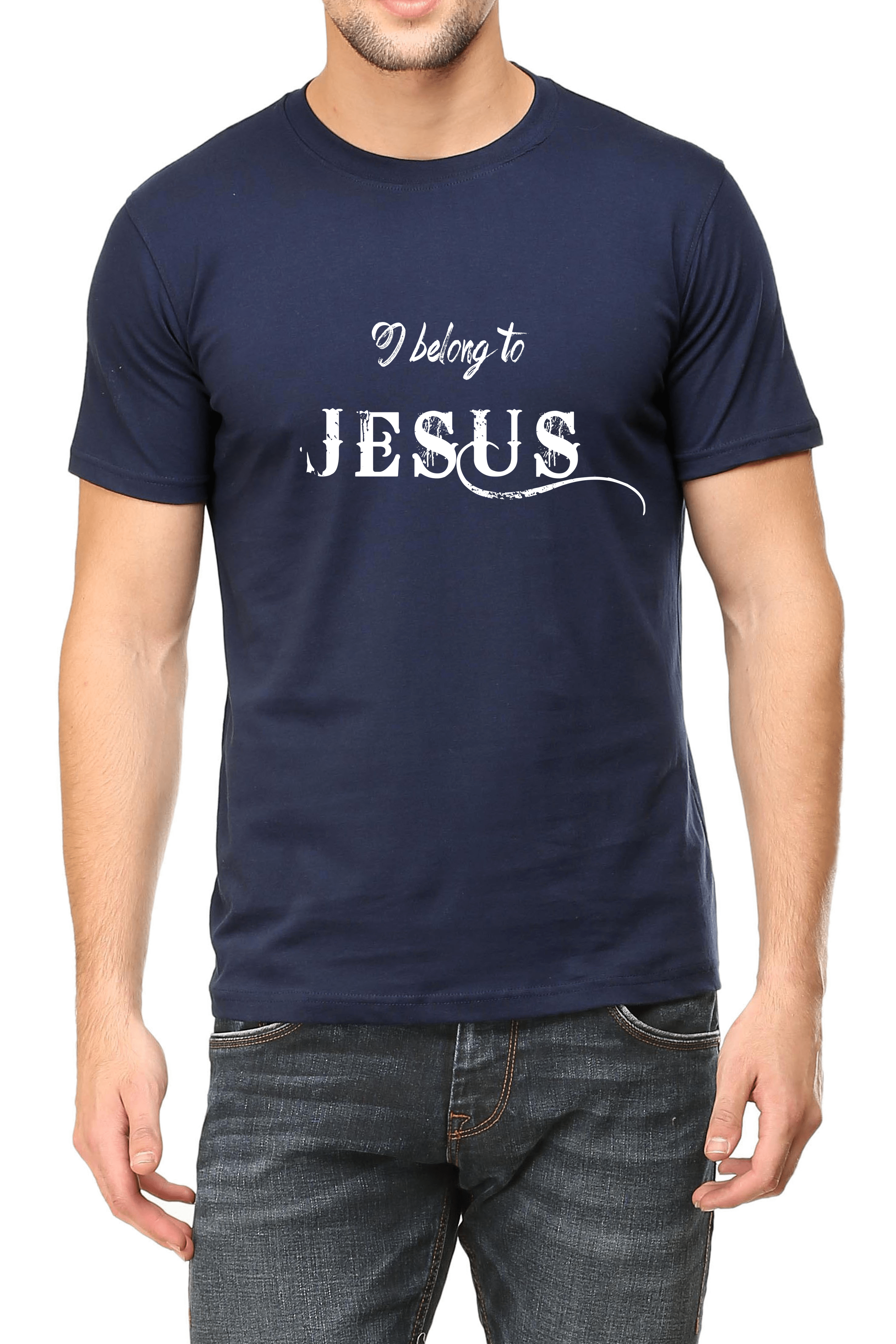 Living Words Men Round Neck T Shirt S / Navy Blue I belong to Jesus - Christian T-Shirt