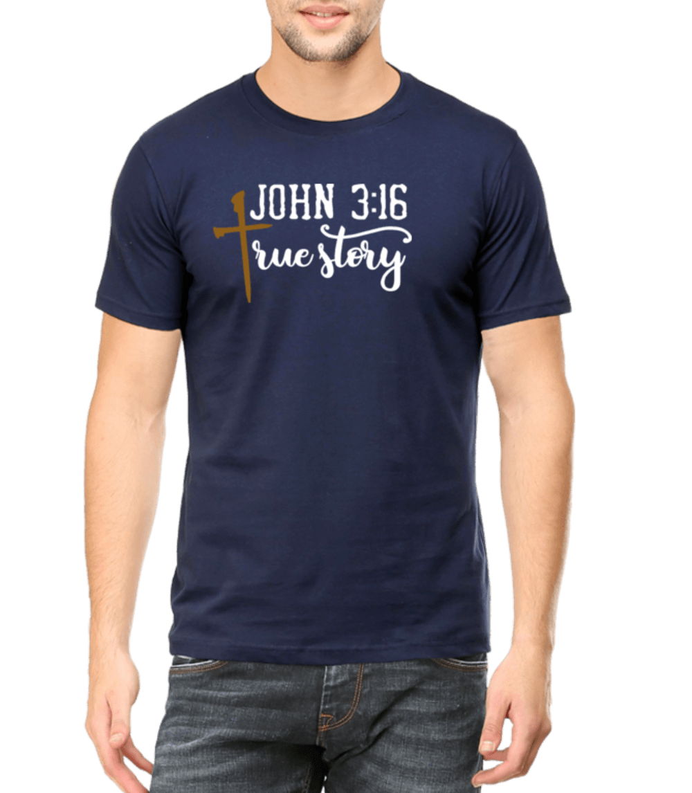Living Words Men Round Neck T Shirt S / Navy Blue True Story - Christian T-Shirt