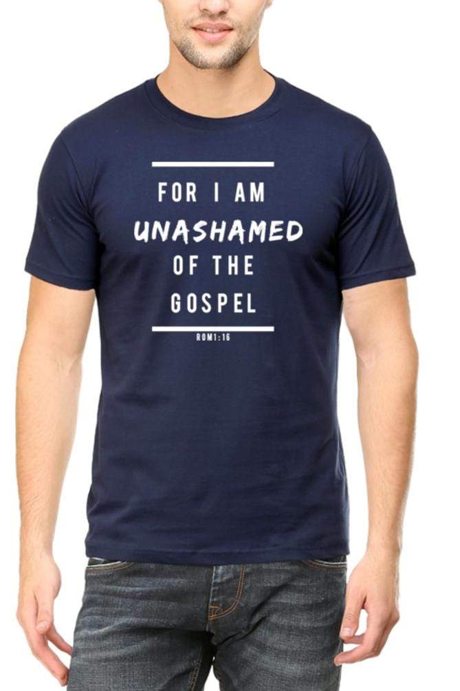 Living Words Men Round Neck T Shirt S / Navy Blue UNASHAMED - Christian T-Shirt