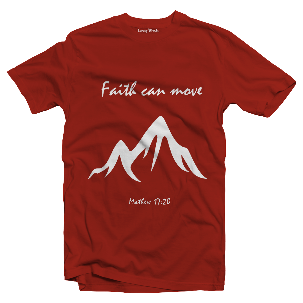 Living Words Men Round Neck T Shirt S / Red Faith can Move - Christian T-Shirt
