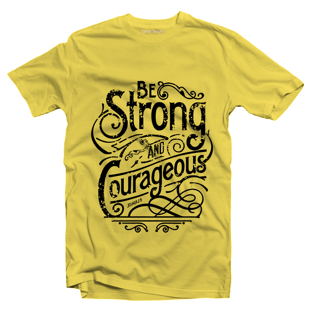 Living Words Men Round Neck T Shirt S / Yellow Be Strong - Christian T-Shirt