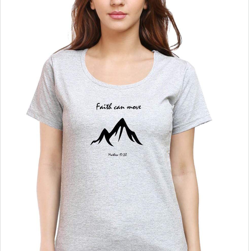 Living Words Women Round Neck T Shirt S / Grey Faith can Move - Christian T-Shirt