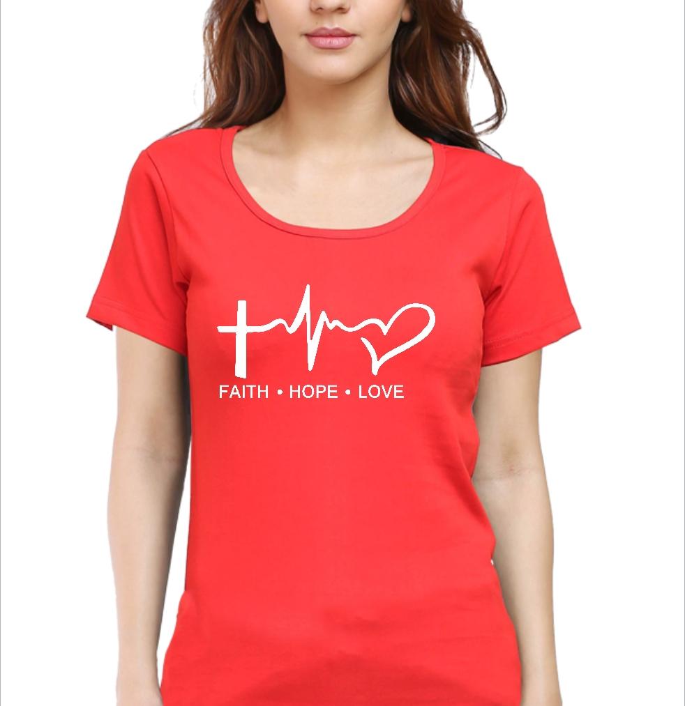 Living Words Women Round Neck T Shirt S / Red Faith Hope Love - Christian T-Shirt
