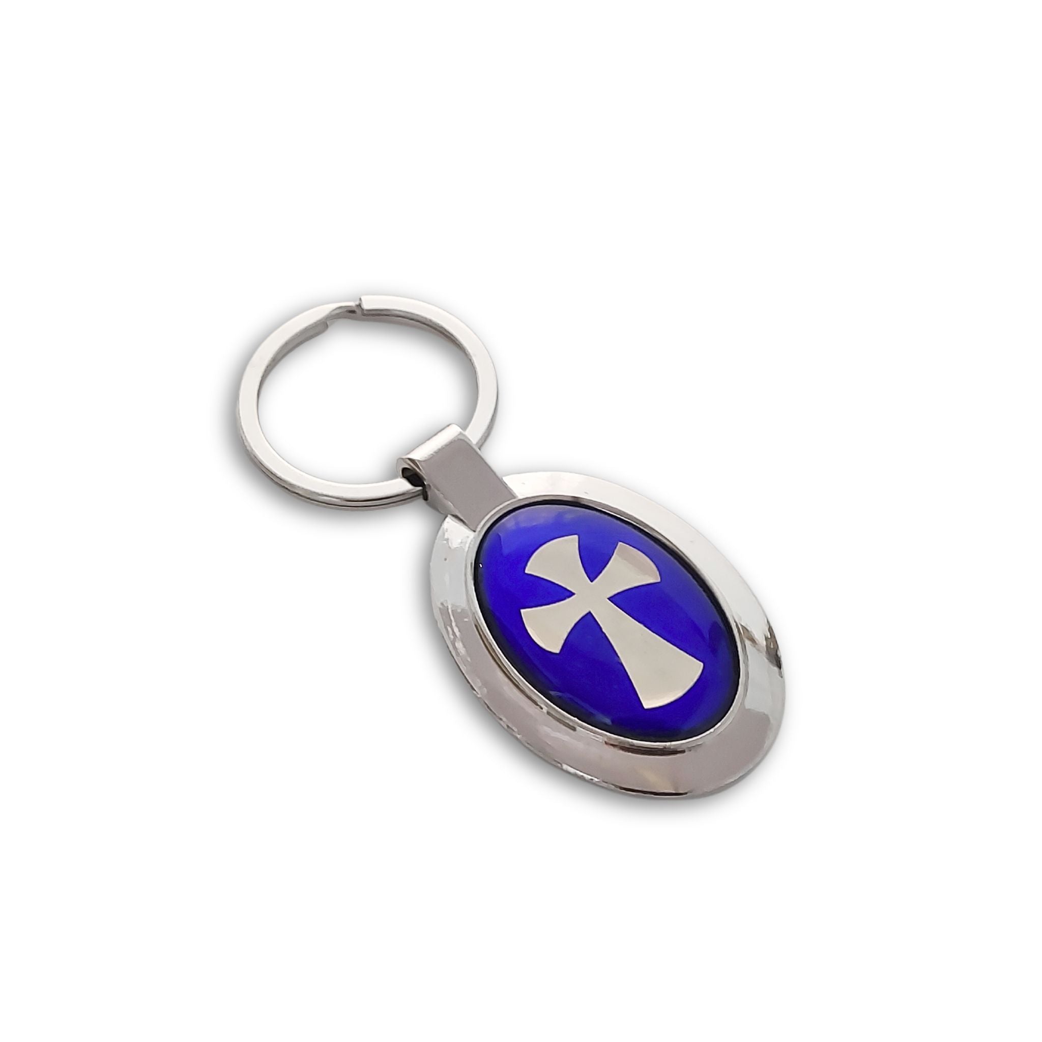 Key Chain(Oval)-Silver and Blue