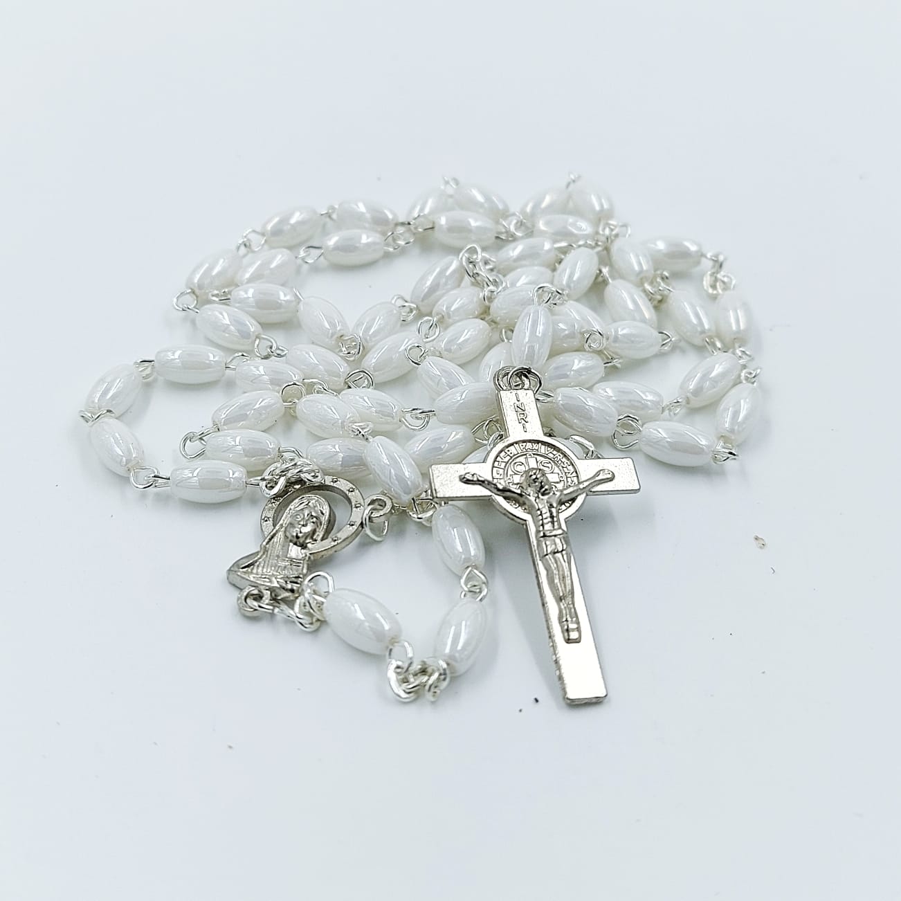 Glass Beads Wire Rosary White-R153