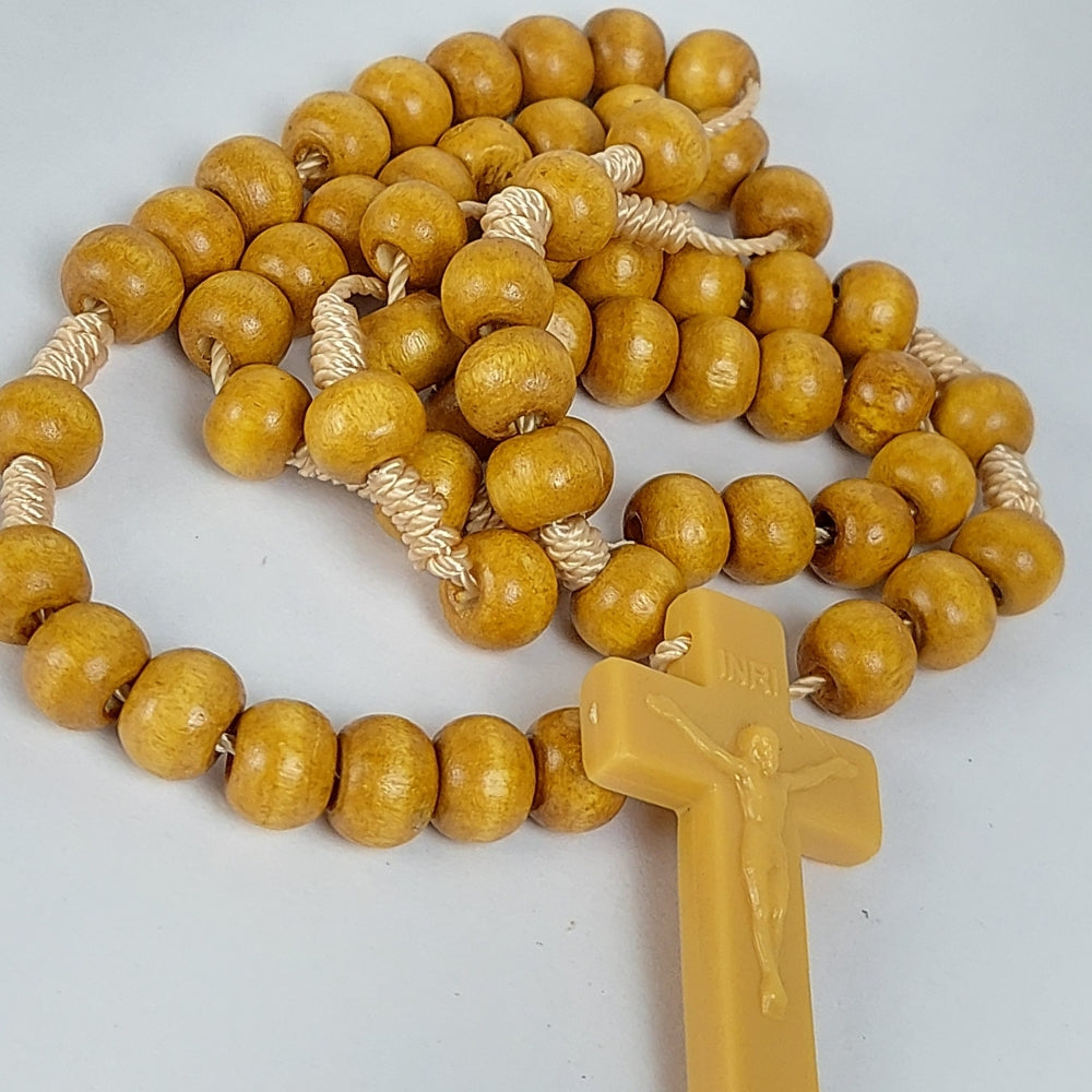 Cross Wood Thread Rosary(Round)Light Brown-R109