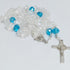 Glass White Beads Wire Rosary with Blue Crystals-R126