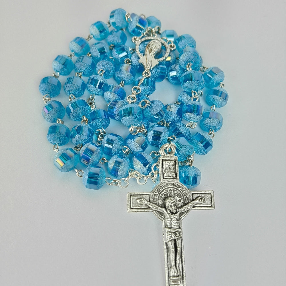 8mm Frosted Cutting Stone Rosary Blue - R135
