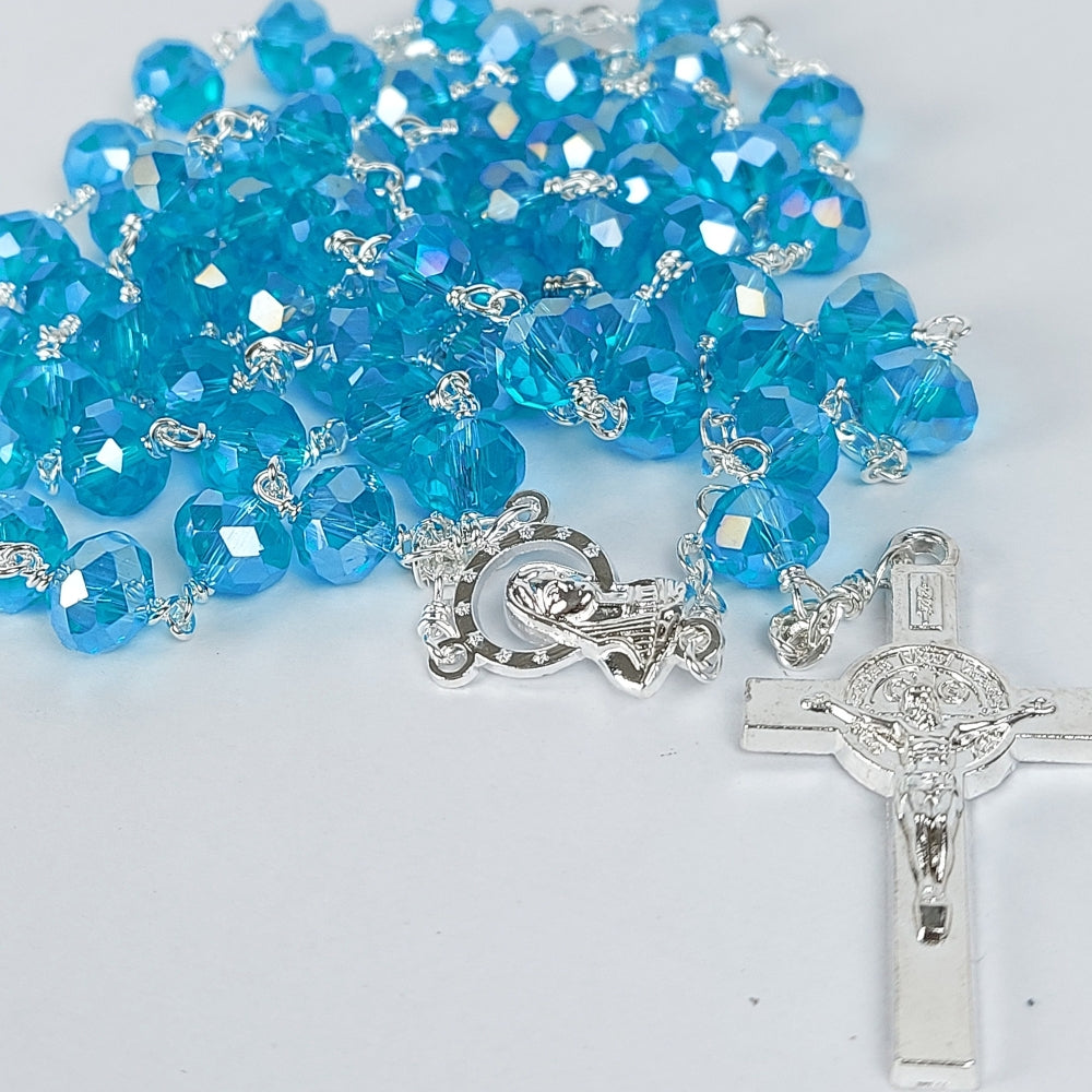 6mm Tyre Crystal Wire Rosary (Round) Light Blue-R115