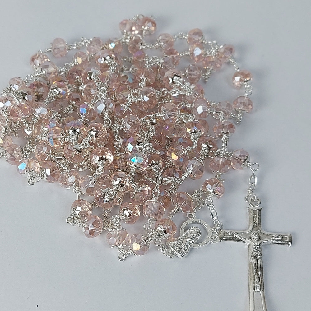 6mm Tyre Crystal Wire Rosary Pink-R116