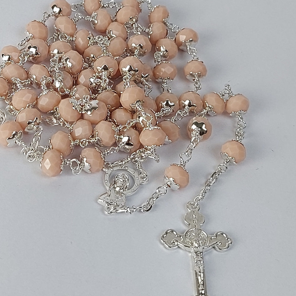 6mm Tyre Crystal Wire Rosary Peach-R117