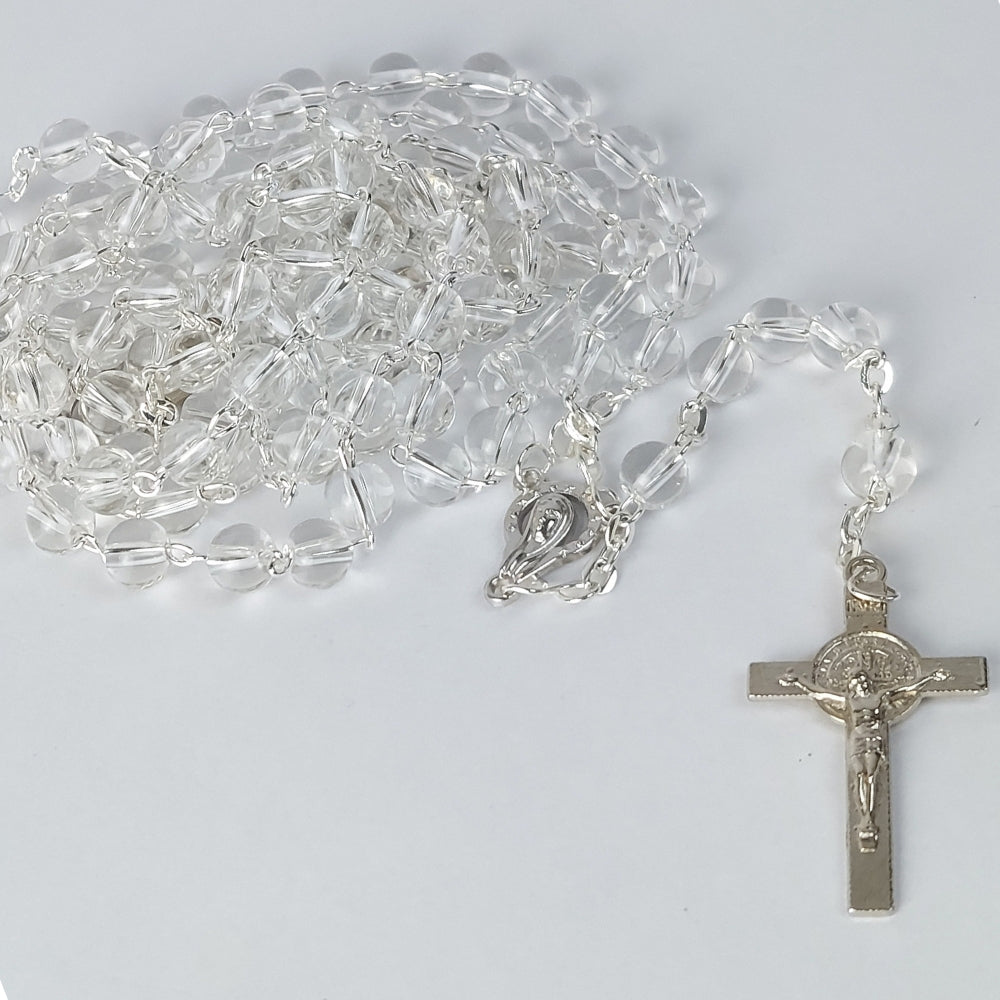 Glass Beads Wire Rosary Transparent with Mother Mary Medal-R122