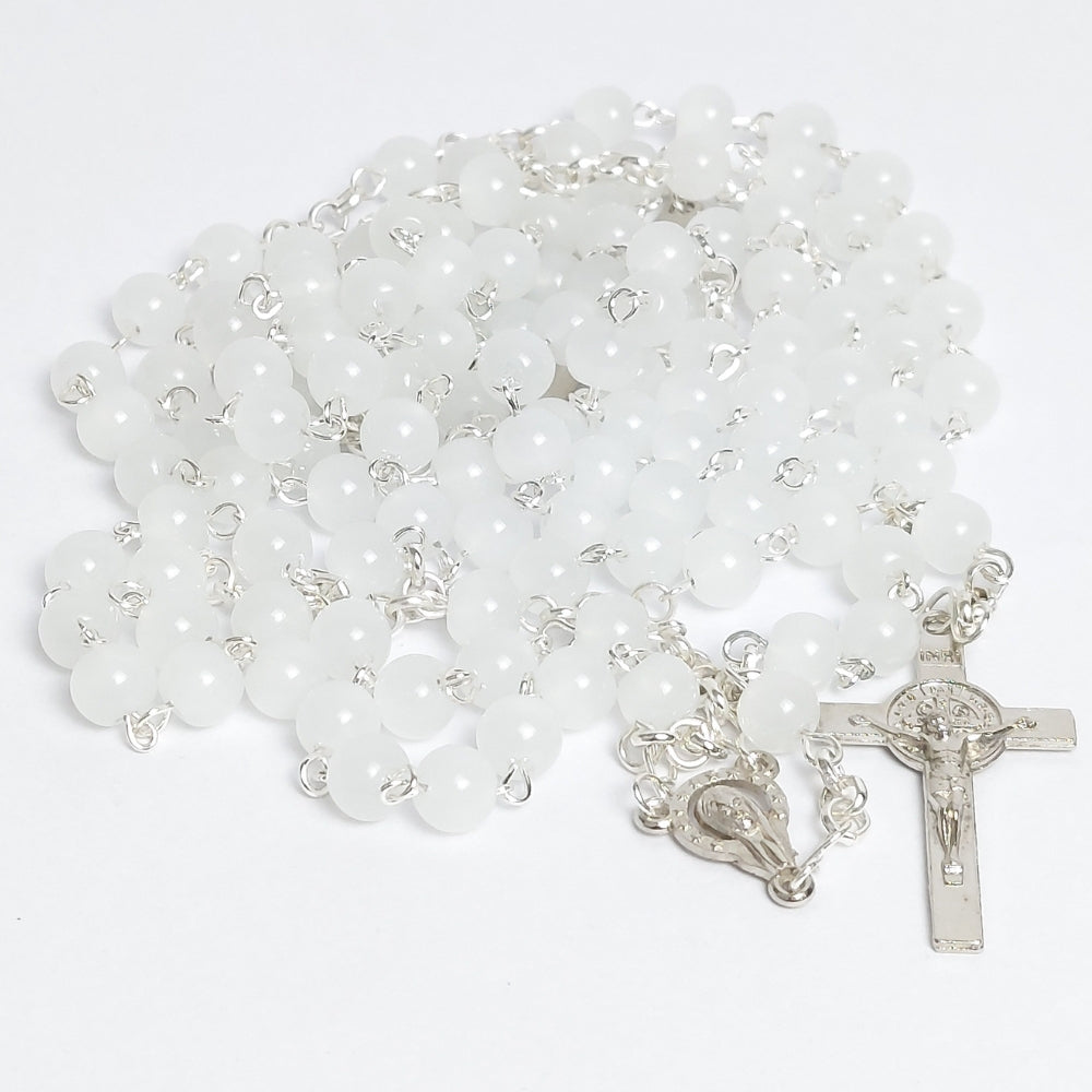 Glass Beads Wire Rosary White-R123