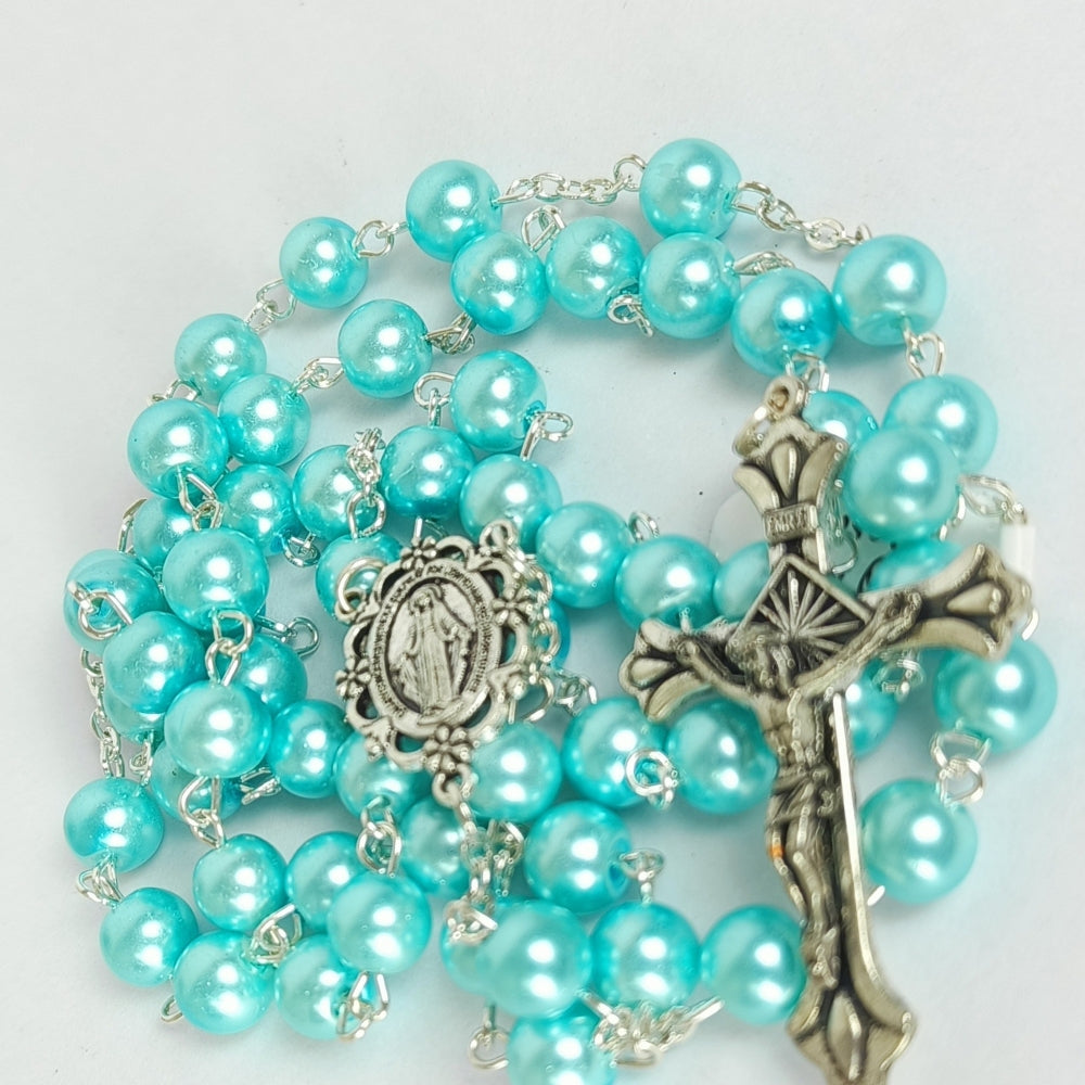 Pearl Beads Wire Rosary-Blue-R144