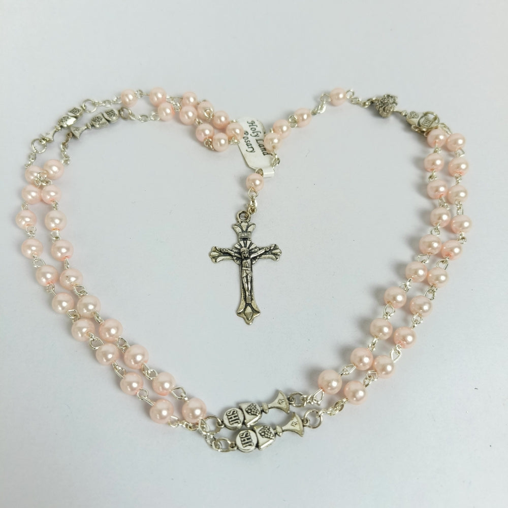 Pearl Beads Chalice Wire Rosary Pink-R145