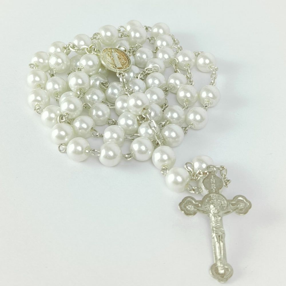 8mm Pearl Beads Wire Rosary White-R132