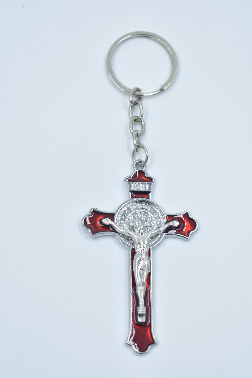Key Chain Crucifix - Silver & Brown | Religious Keychain Accessory