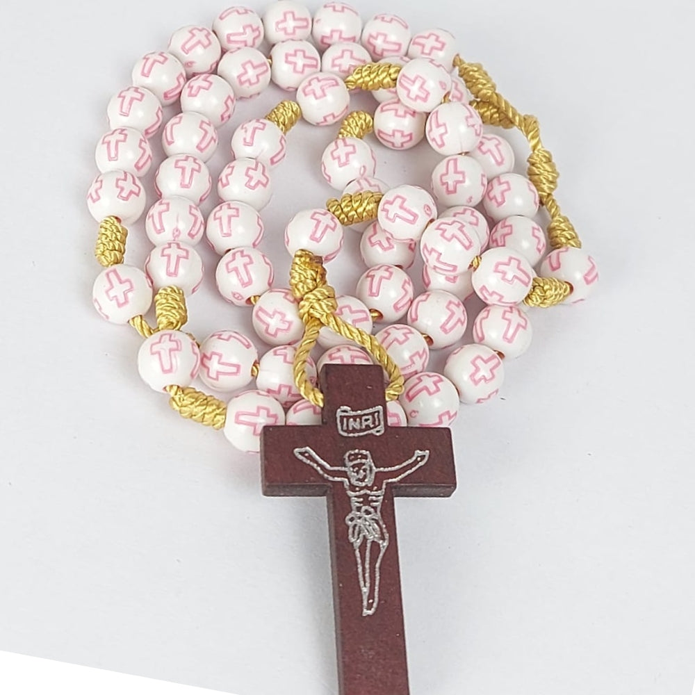 Cross Wood Thread Rosary - Pink - A Beautiful and Devotional Rosary