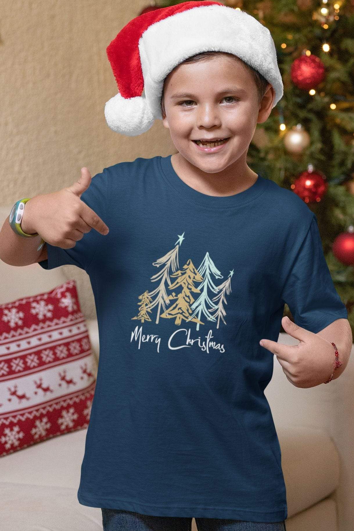 Living Words Boy Round neck Tshirt Merry Christmas - Tree