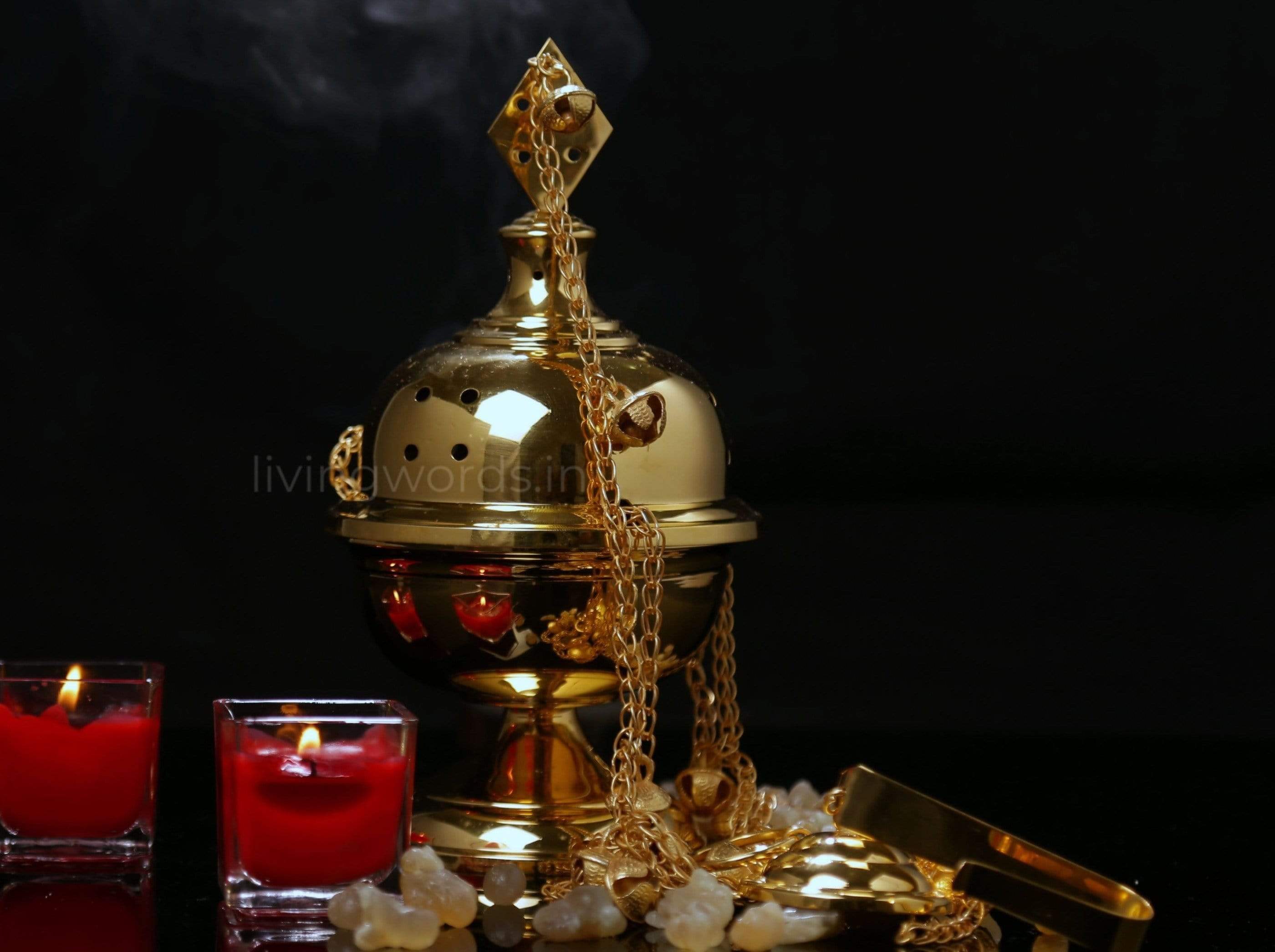 Living Words Church Articles Thurible with Chain bell Gold Thurible