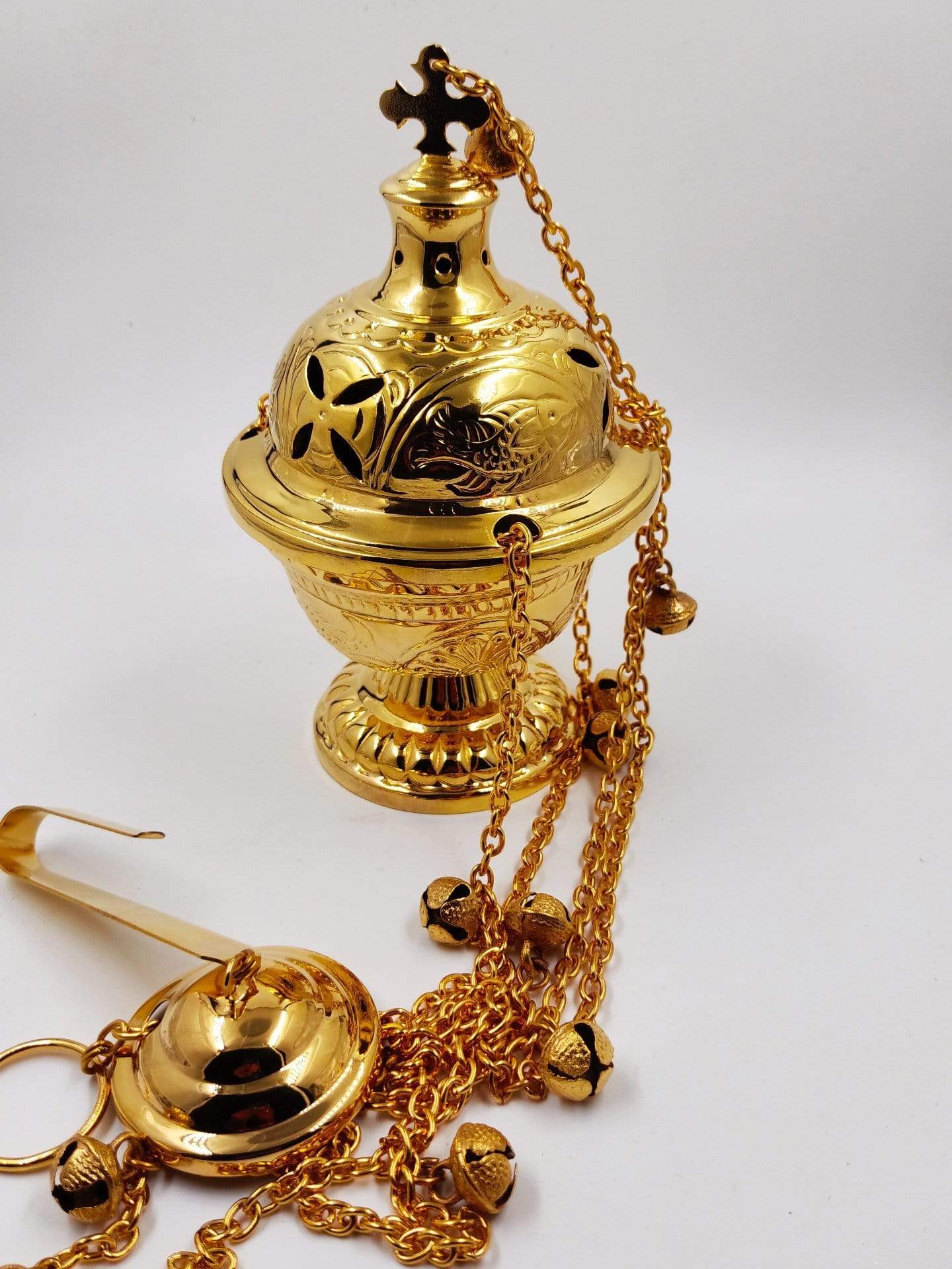 Living Words Church Articles Thurible with Chain bell Ornate Gold Thurible