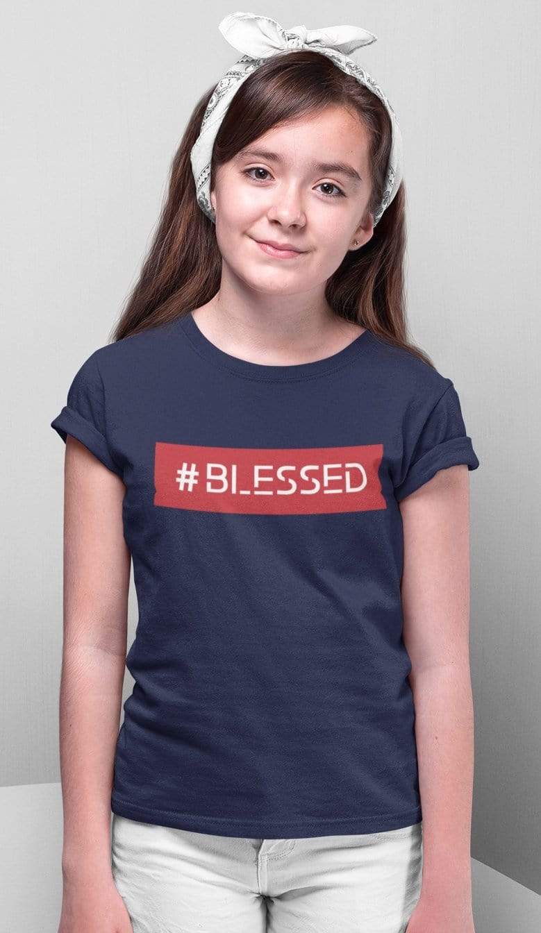 Living Words Girl Round Neck Tshirt 0-11M / Navy Blue Blessed