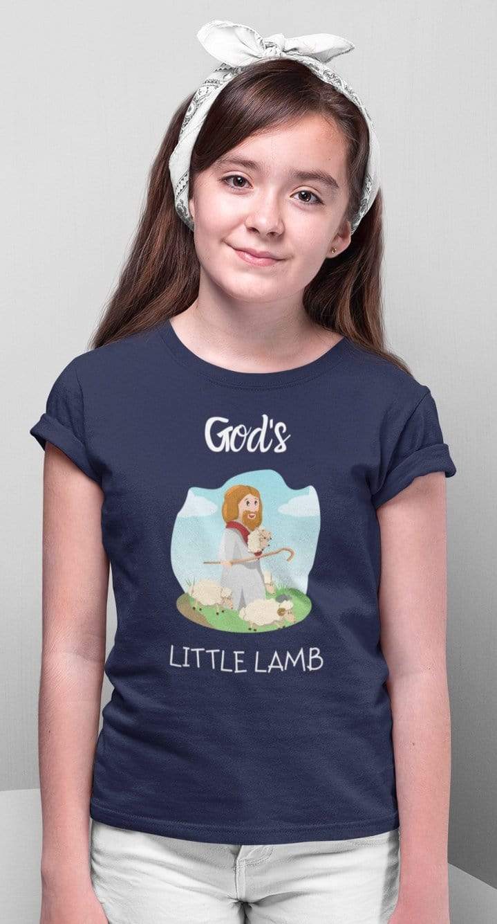 Living Words Girl Round Neck Tshirt 0-11M / Navy Blue God's little Lamb