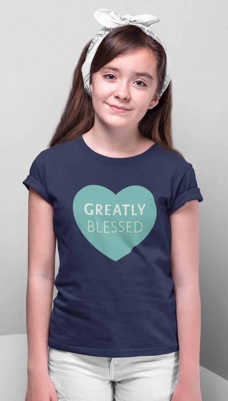 Living Words Girl Round Neck Tshirt 0-11M / Navy Blue Greatly blessed