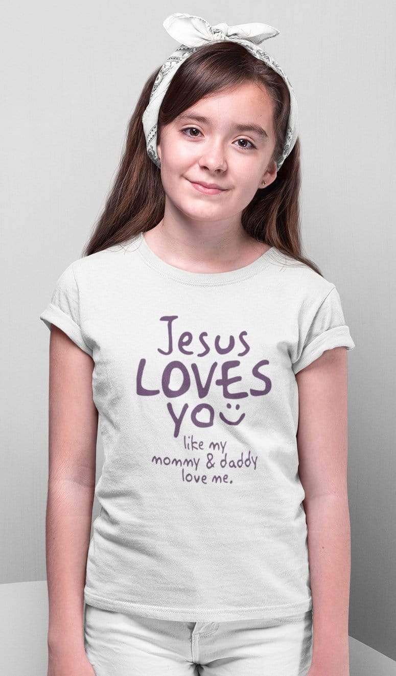 Living Words Girl Round Neck Tshirt 0-11M / White Jesus loves you like my dad & mom