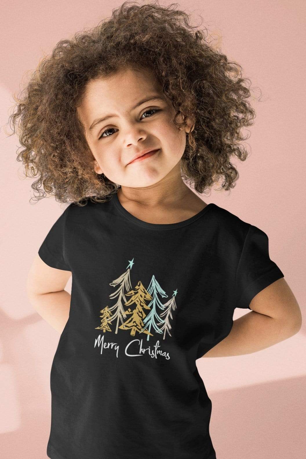 Living Words Girl Round Neck Tshirt 0-12M / Black Merry Christmas - Tree