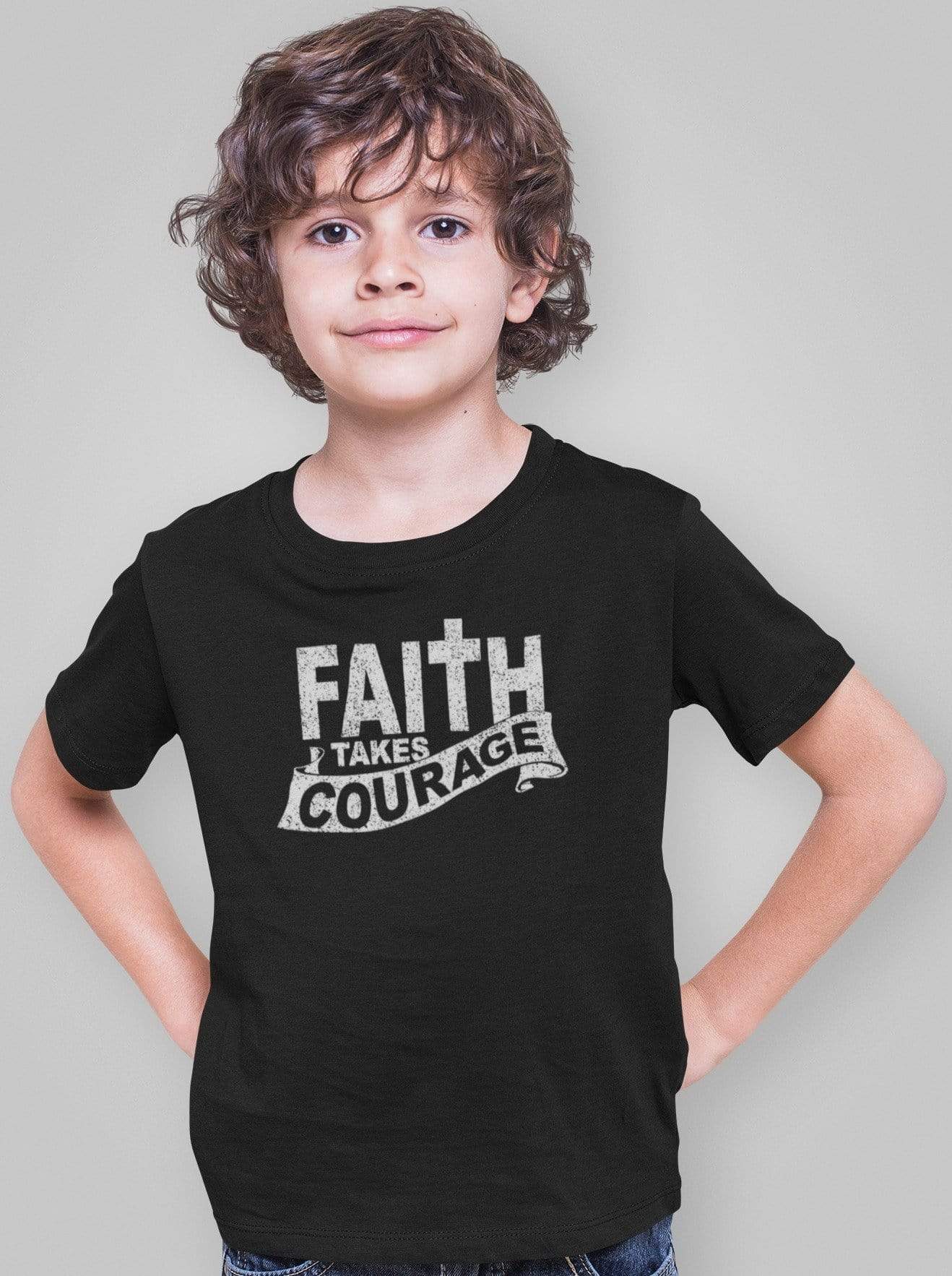 Living Words Kids Round Neck T Shirt Boy / 0-12 Mn / Black Faith takes courage