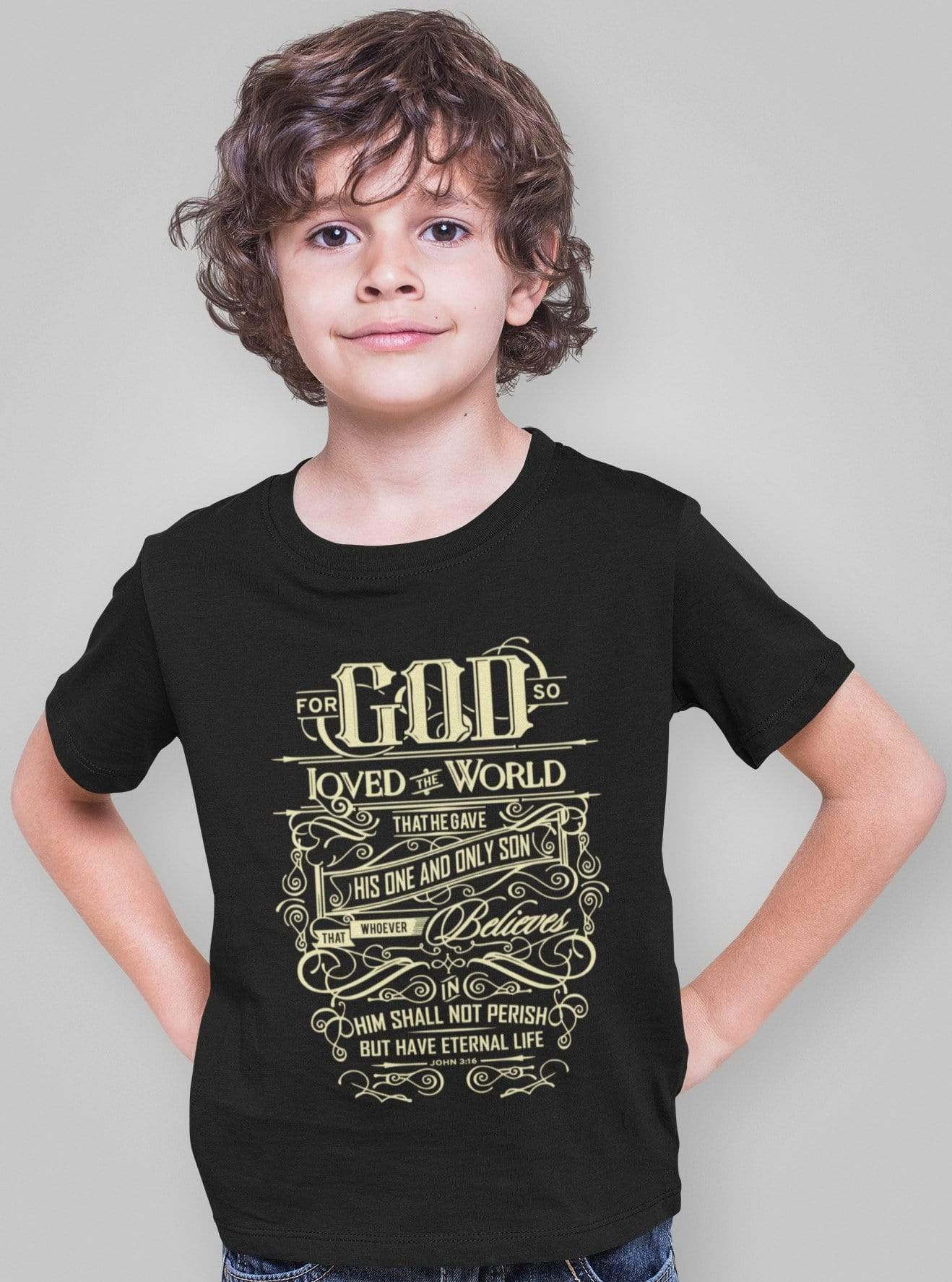 Living Words Kids Round Neck T Shirt Boy / 0-12 Mn / Black For God so loved