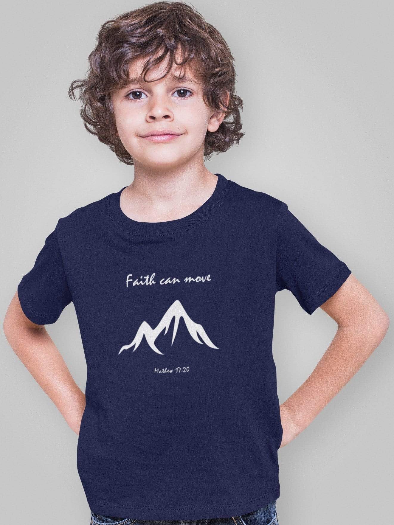 Living Words Kids Round Neck T Shirt Boy / 0-12 Mn / Navy Blue Faith can move
