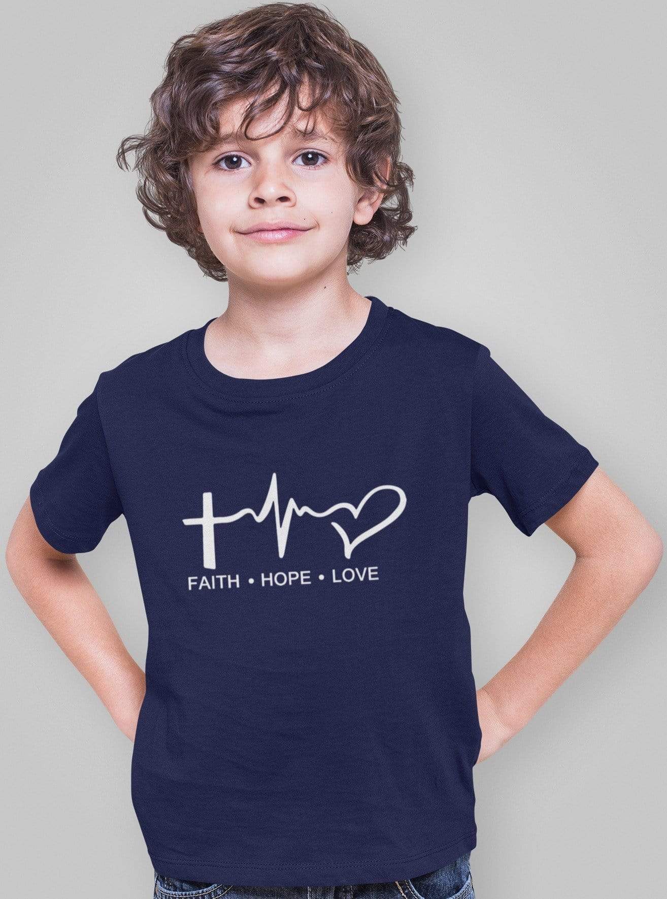 Living Words Kids Round Neck T Shirt Boy / 0-12 Mn / Navy Blue Faith Hope Love