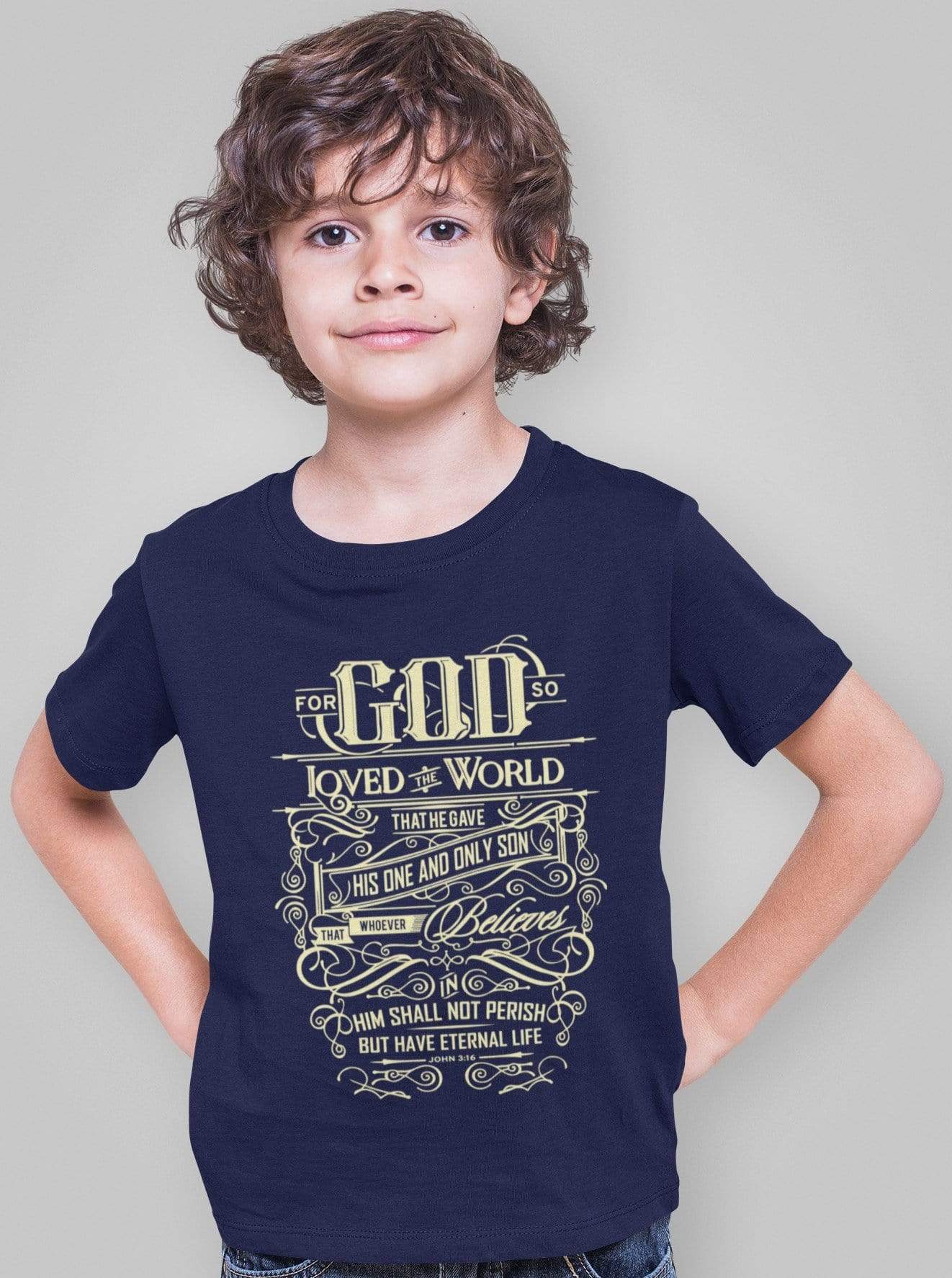 Living Words Kids Round Neck T Shirt Boy / 0-12 Mn / Navy Blue For God so loved