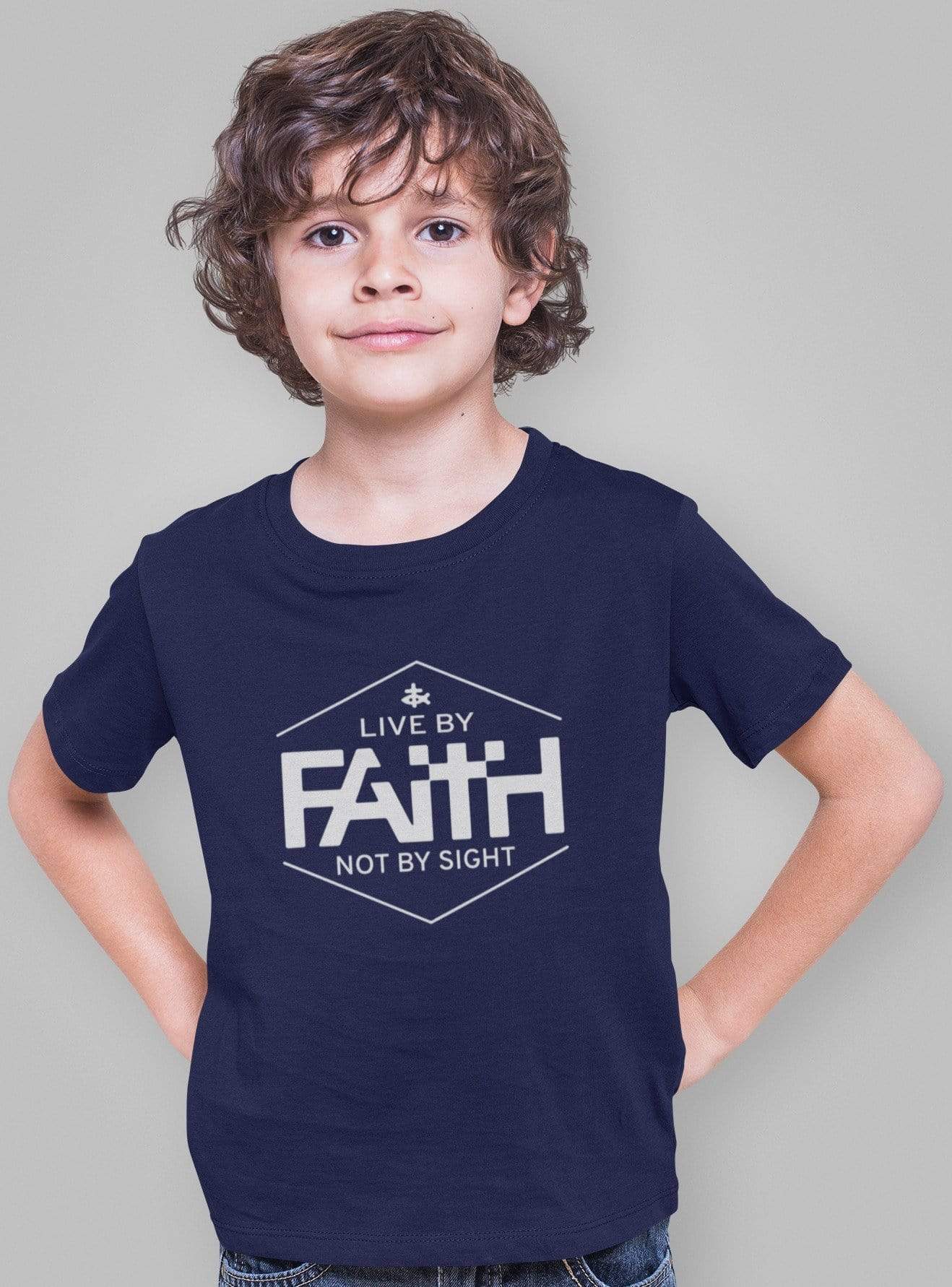 Living Words Kids Round Neck T Shirt Boy / 0-12 Mn / Navy Blue Live by faith