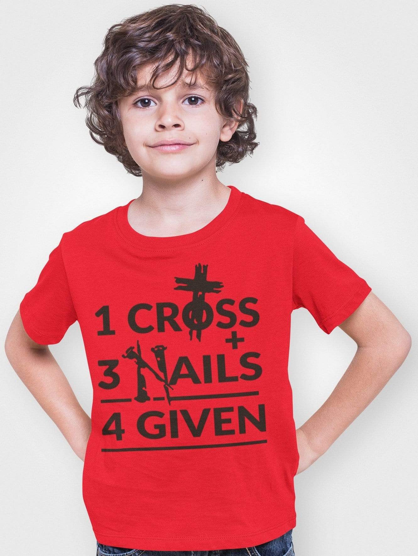 Living Words Kids Round Neck T Shirt Boy / 0-12 Mn / Red 1cross,3nails,4given