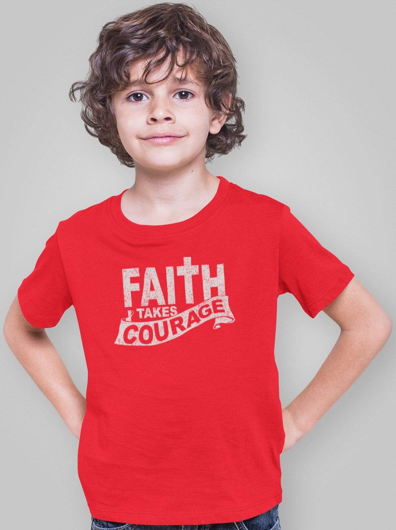 Living Words Kids Round Neck T Shirt Boy / 0-12 Mn / Red Faith takes courage