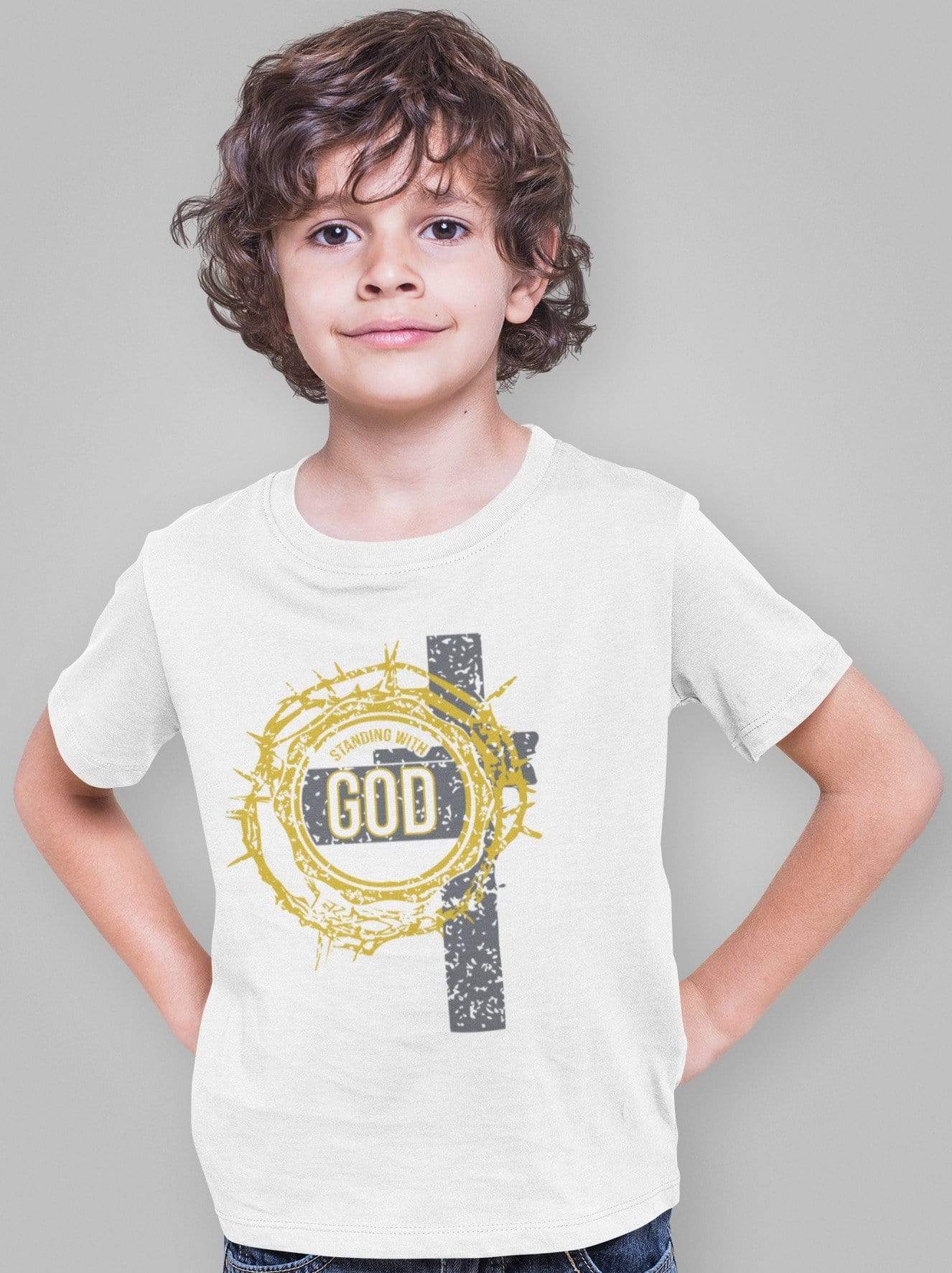 Living Words Kids Round Neck T Shirt Boy / 0-12 Mn / White Standing with God